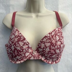 Lucky Brand Burgundy Floral Under Wire Padded Bra Sz-40C.  V8